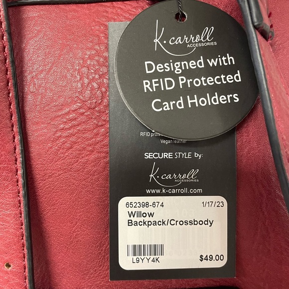 K. Carroll Willow Mini Backpack Crossbody Brick - Picture 6 of 7